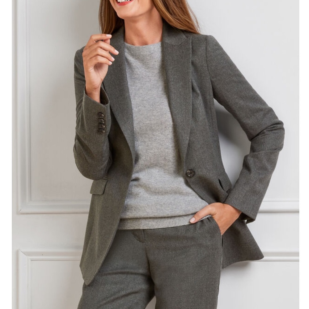 Talbots Blazer Jacket Wool Single Breasted Career in Dark Grey Color Size 14WP